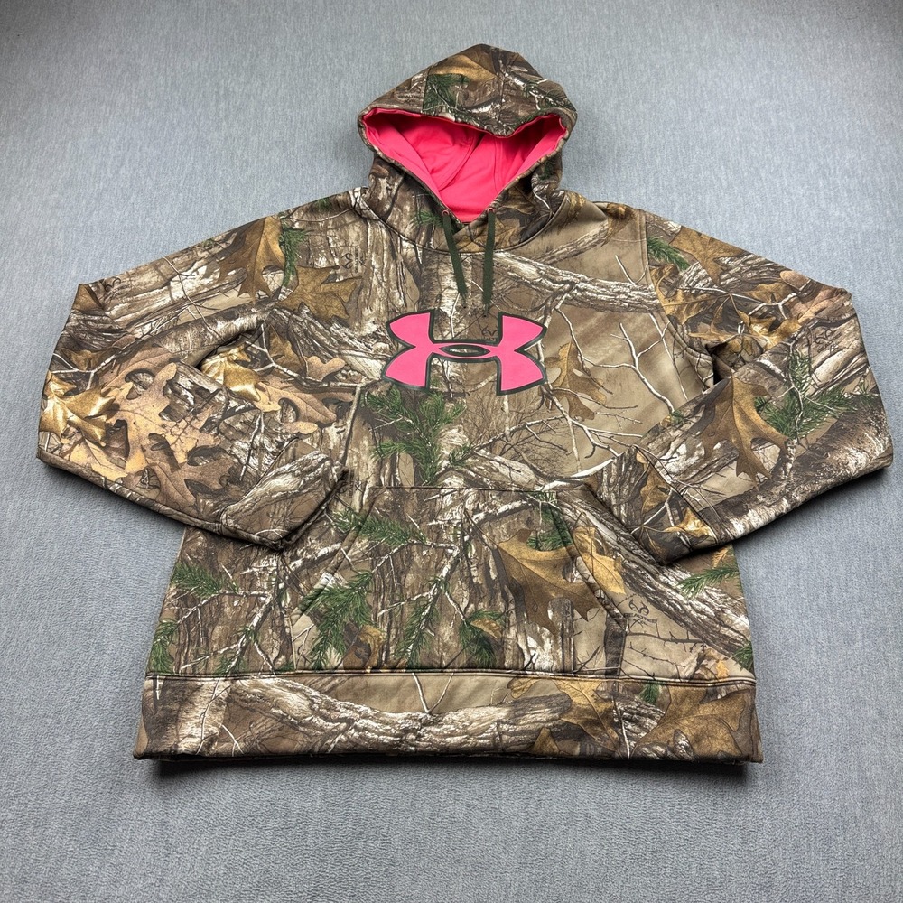 Under Armour Pullover Womens XL Brown Camo Hoodie Fleece Long Sleeve Top Hunting